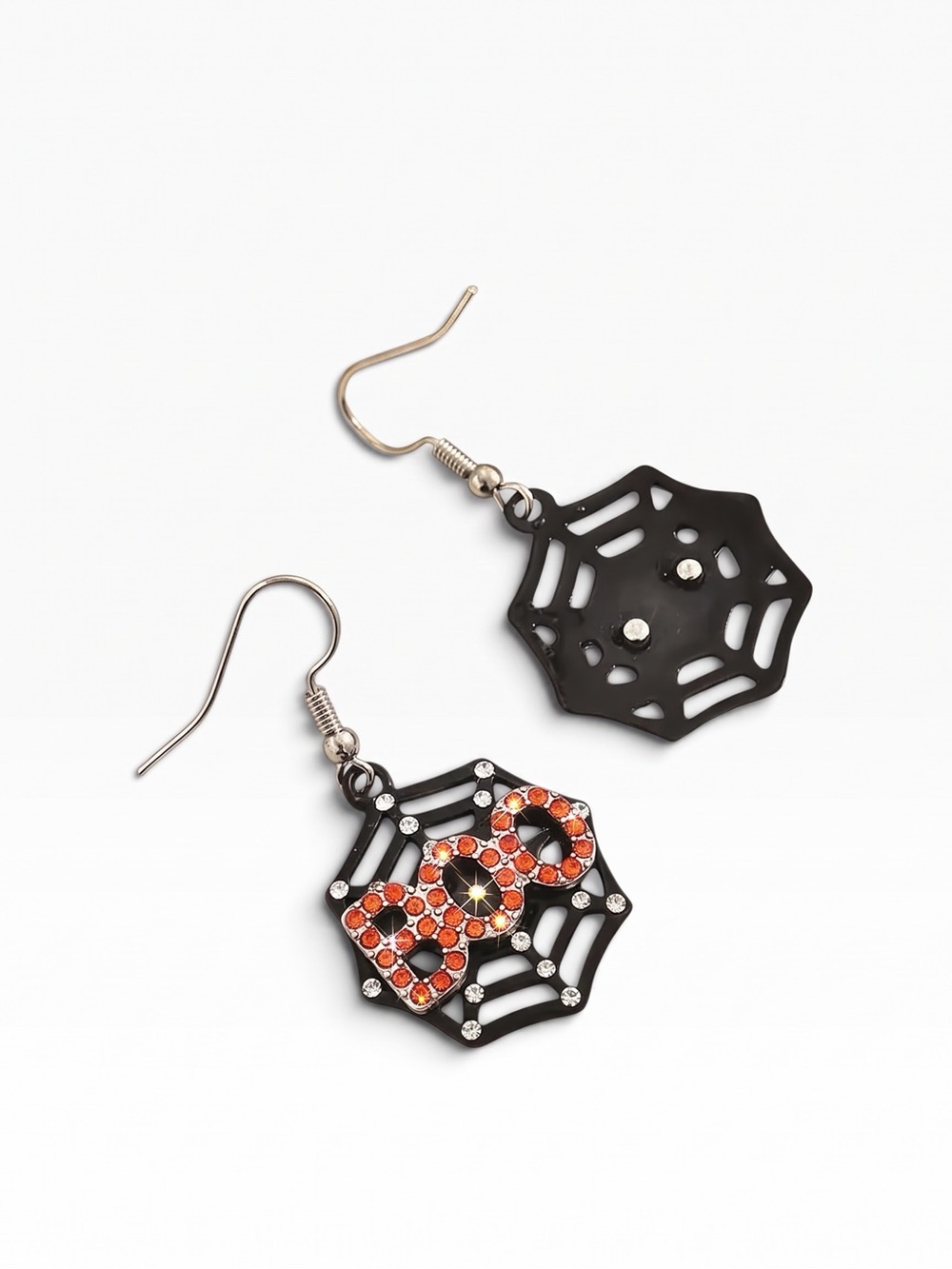 Halloween Spider Web "BOO" Rhinestone Dangle Earrings